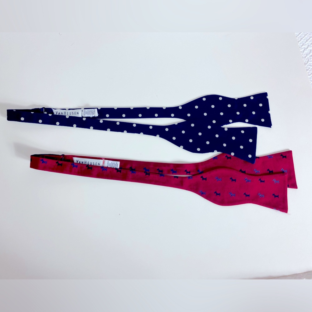 Van Heusen, Bow Ties 100% SilkBlue & White polka-dots & Red w/ Scottish Terriers